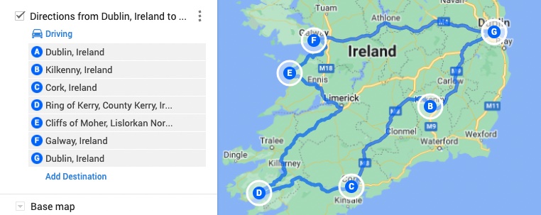 map of Ireland self drive tour