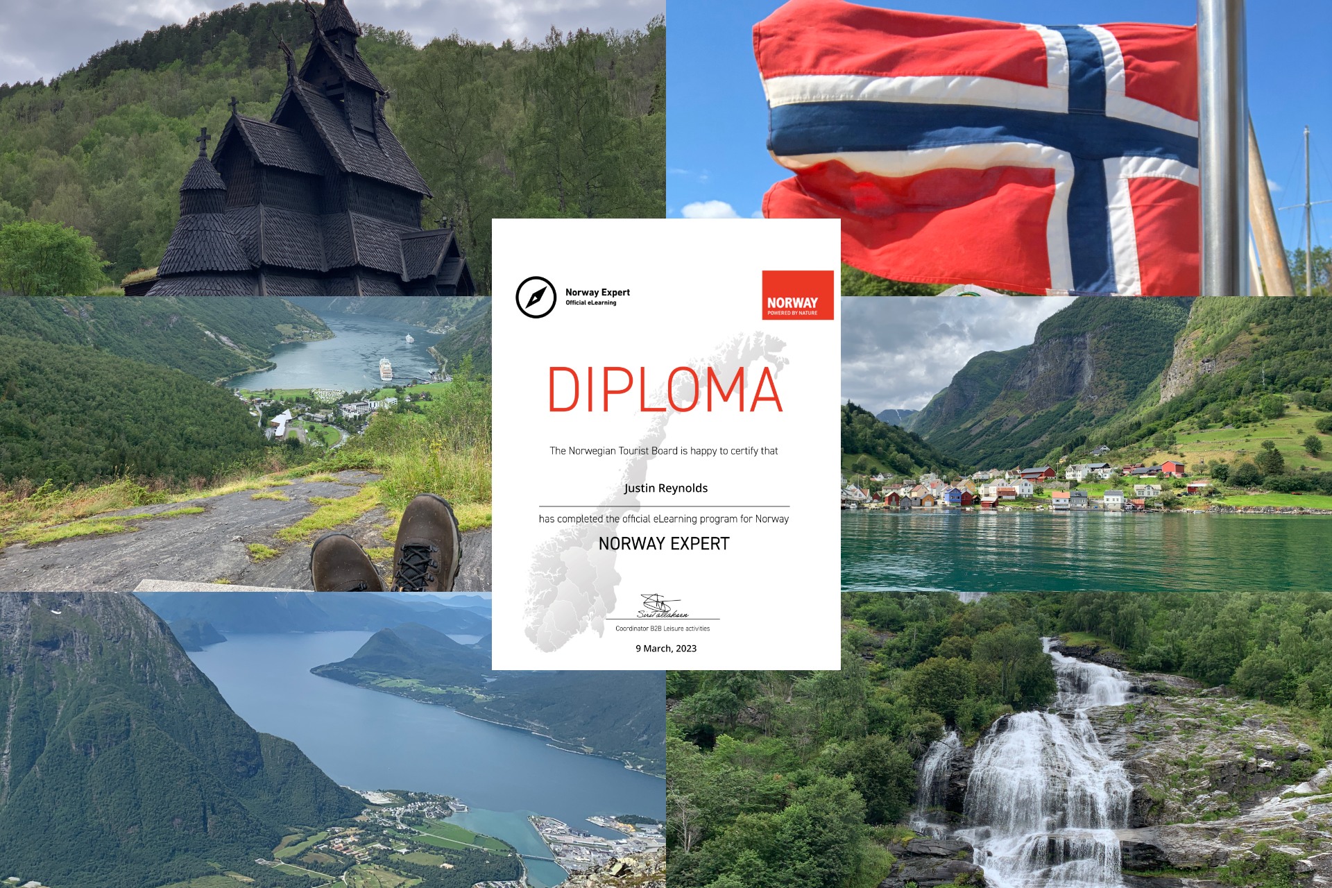 Collage of photos from Noway with Norway Travel Expert Diploma